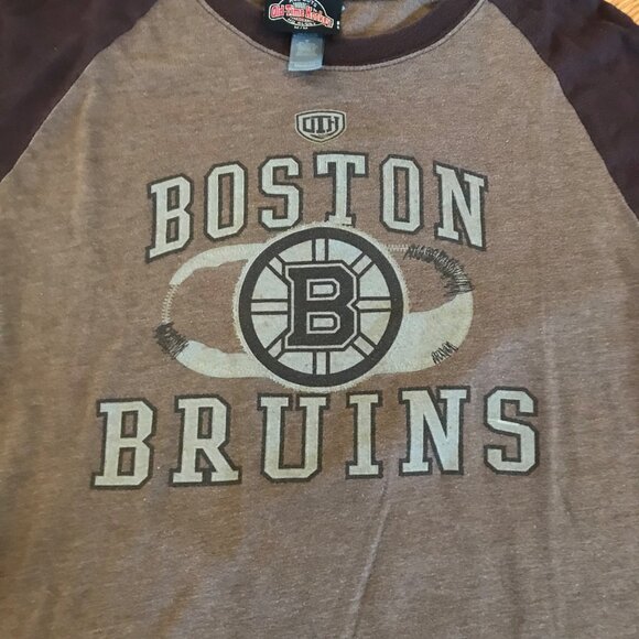 Boston Bruins Shirt Long Sleeve Raglan T-Shirt Mens Brn Medium 80s Retro Style - Picture 2 of 5